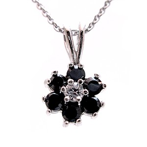 Tiny Black and Clear Cubic Zirconia Flower Pendant